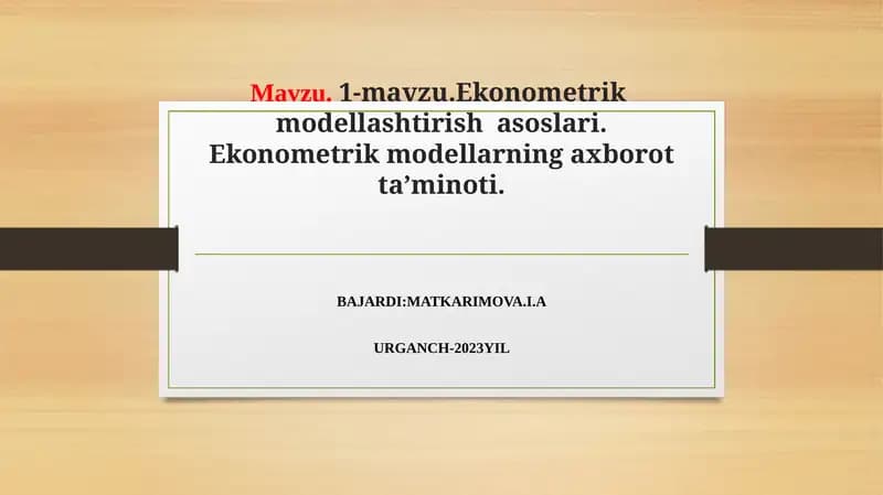 Ekonometrik modellashtirish asoslari