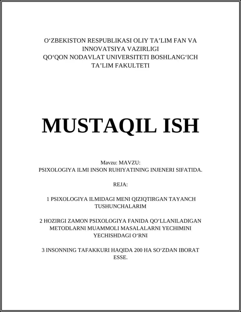 PSIXOLOGIYA ILMI INSON RUHIYATINING INJENERI SIFATIDA