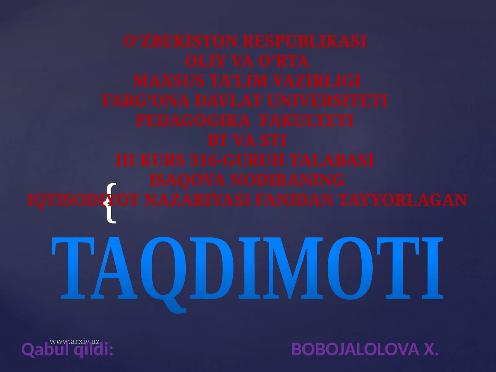 BOZOR IQTISODIYOTIGA O’TISHNING MODELLARI