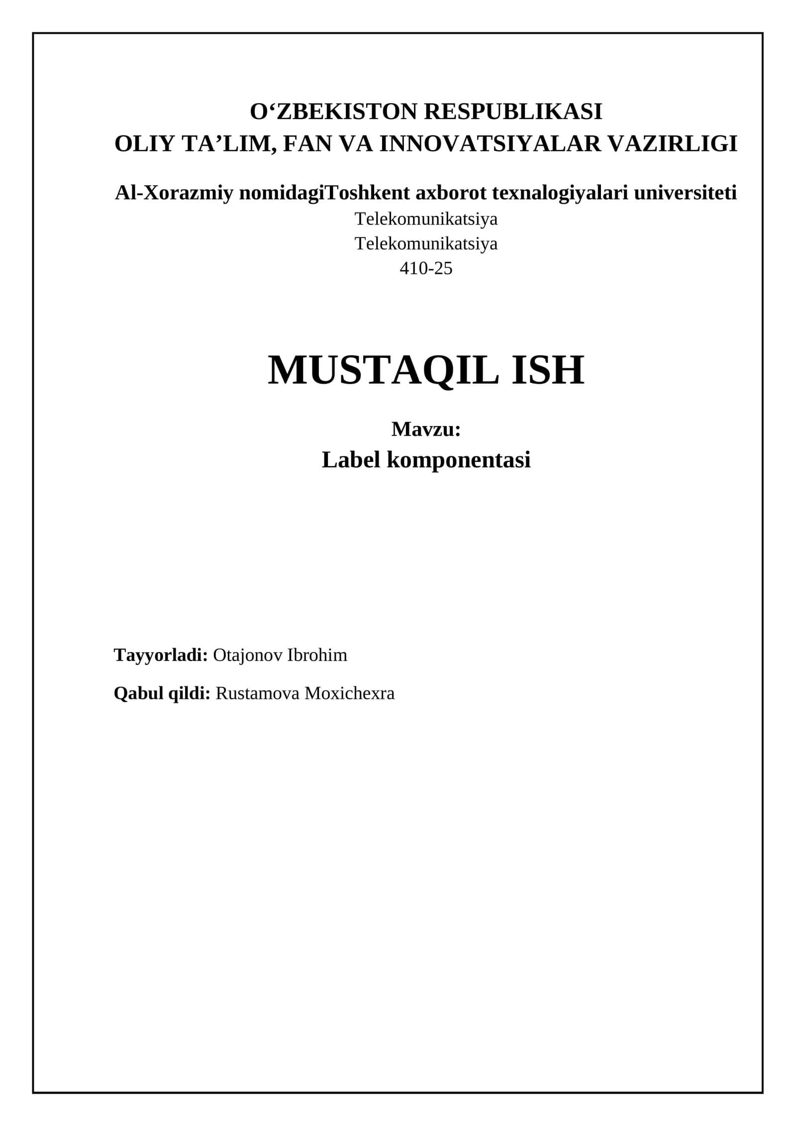 Label komponentasi