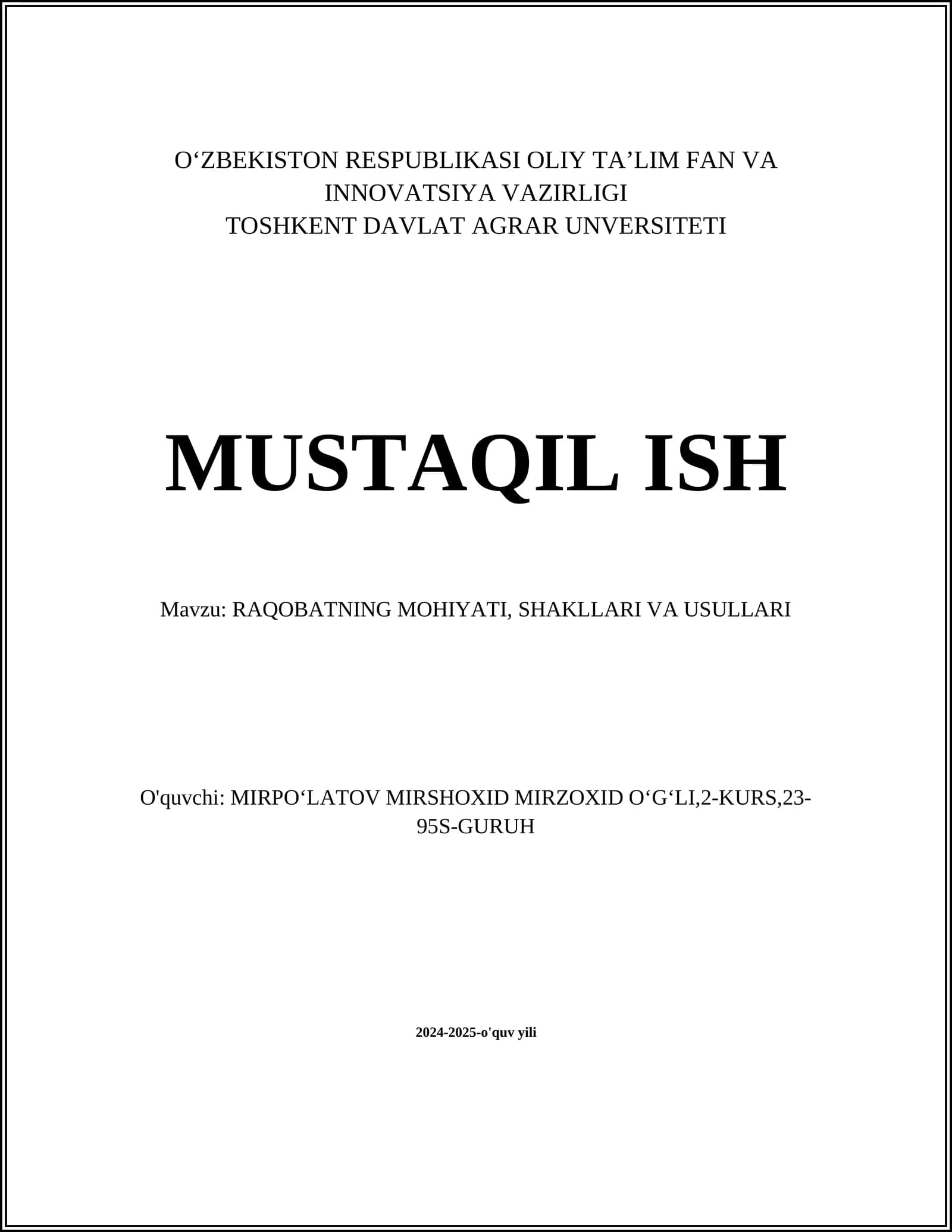 Raqobatning Mohiyati, Shakllari va Usullari