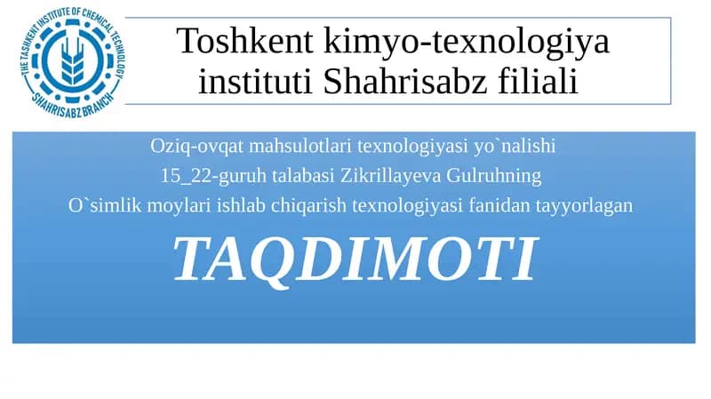 Mashad, kunjara, zig`irva boshqamoyli xomashyolari
