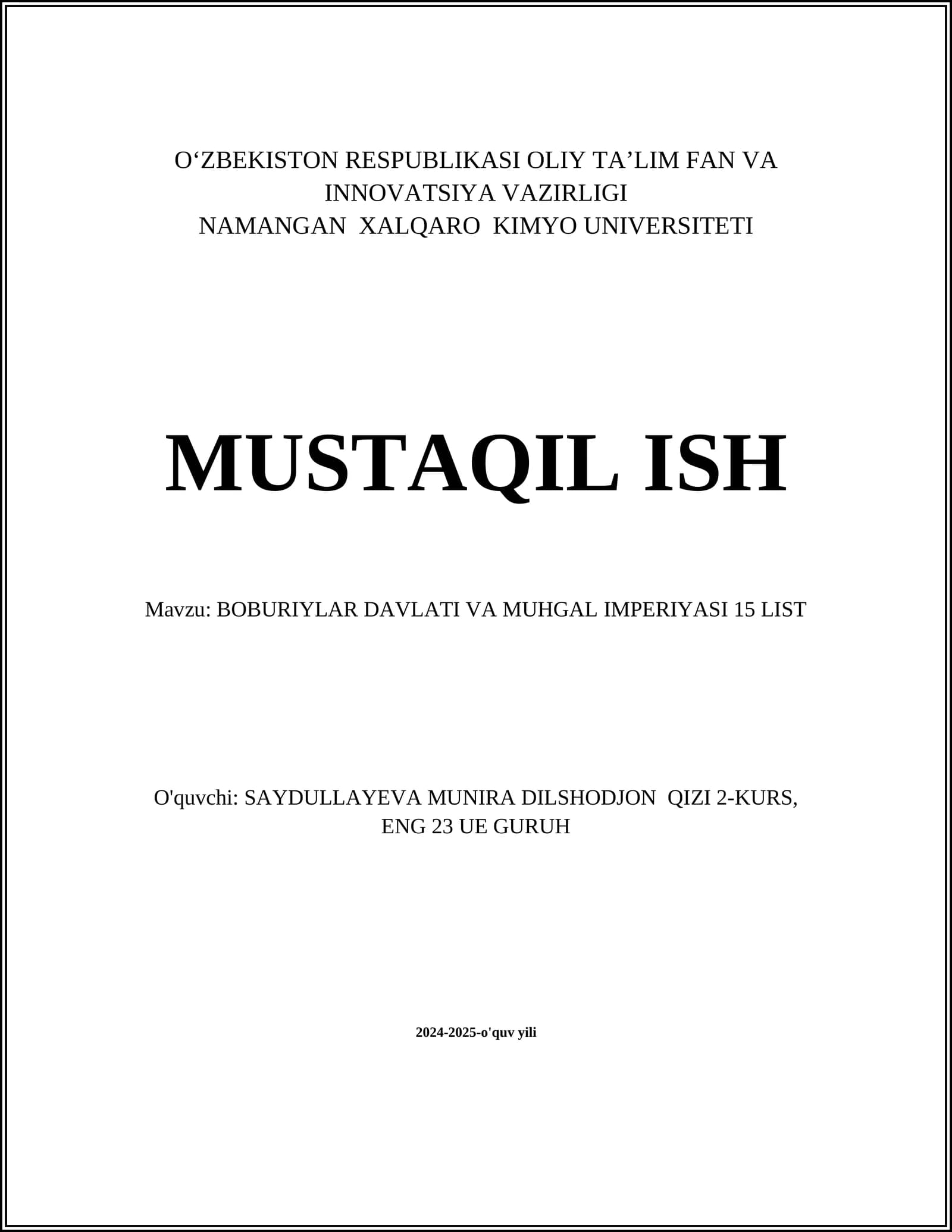 BOBURIYLAR DAVLATI VA MUHGAL IMPERIYASI 15 LIST