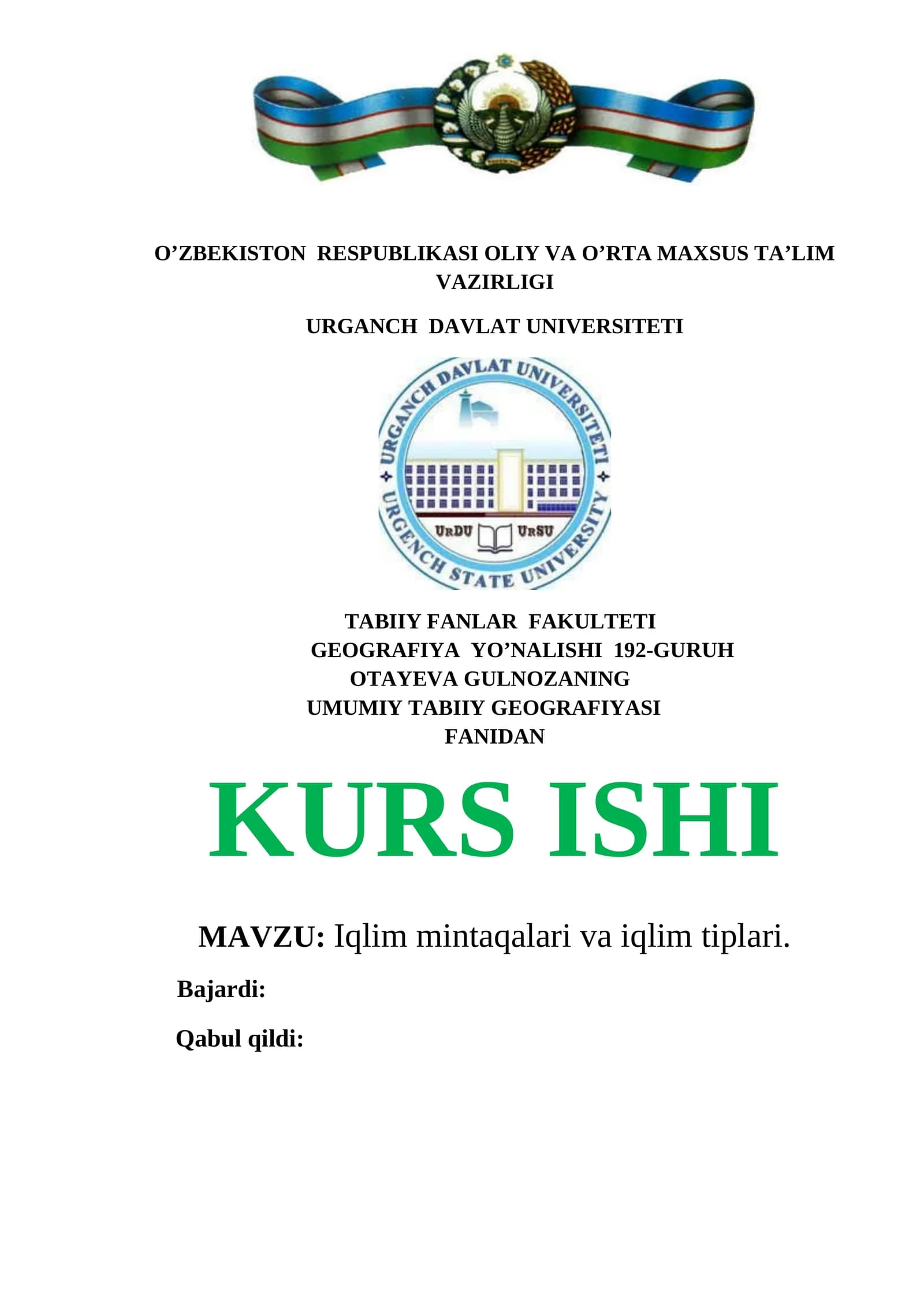 Iqlim mintaqalari va iqlim tiplari