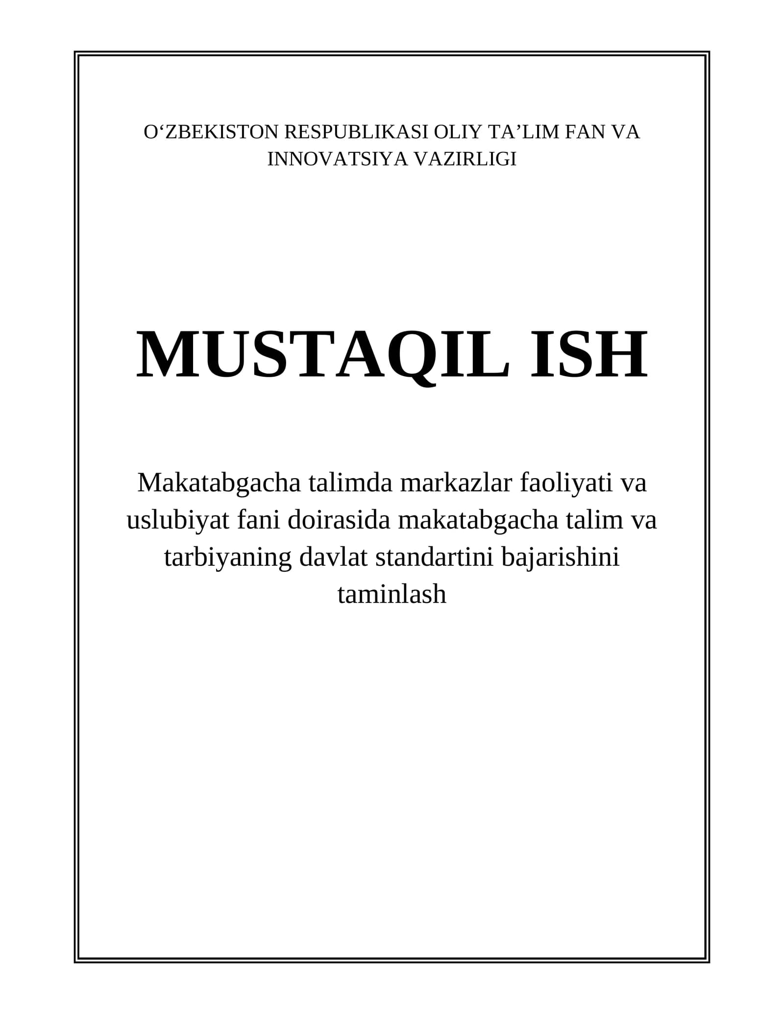Makatabgacha talim va tarbiyaning davlatstandarti