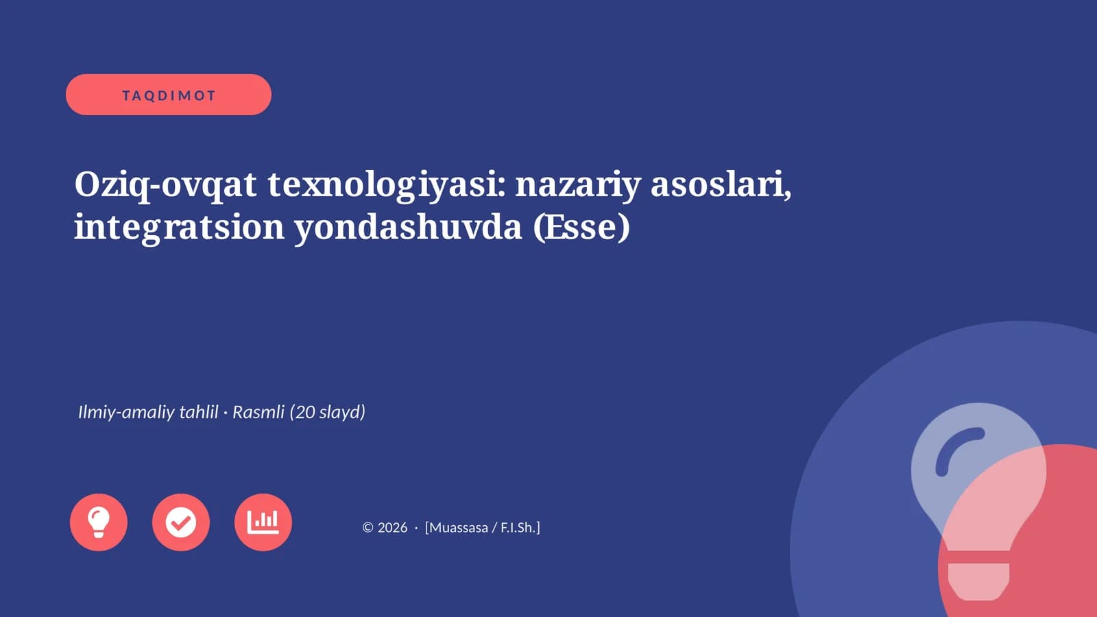 Oziq-ovqat texnologiyasi: nazariy asoslari, integratsion yondashuvda (Esse)