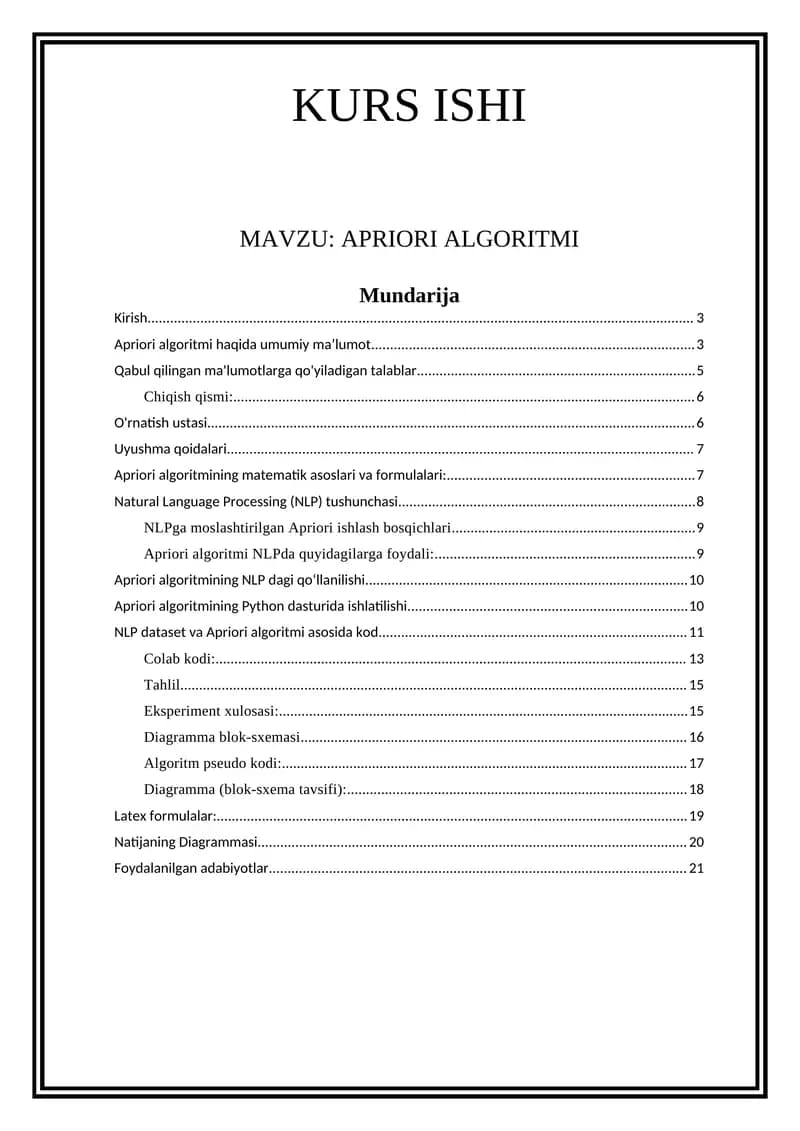 APRIORI ALGORITMI