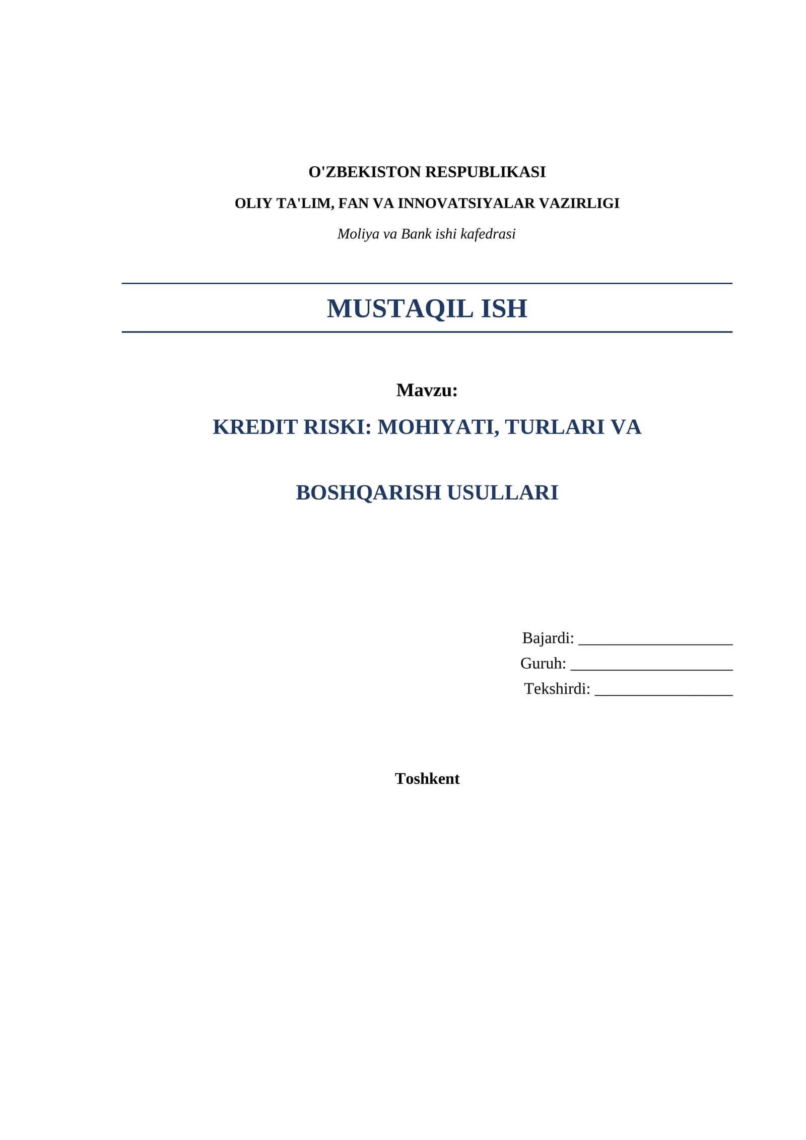 Kredit riski: mohiyati, turlari va boshqarish usullari