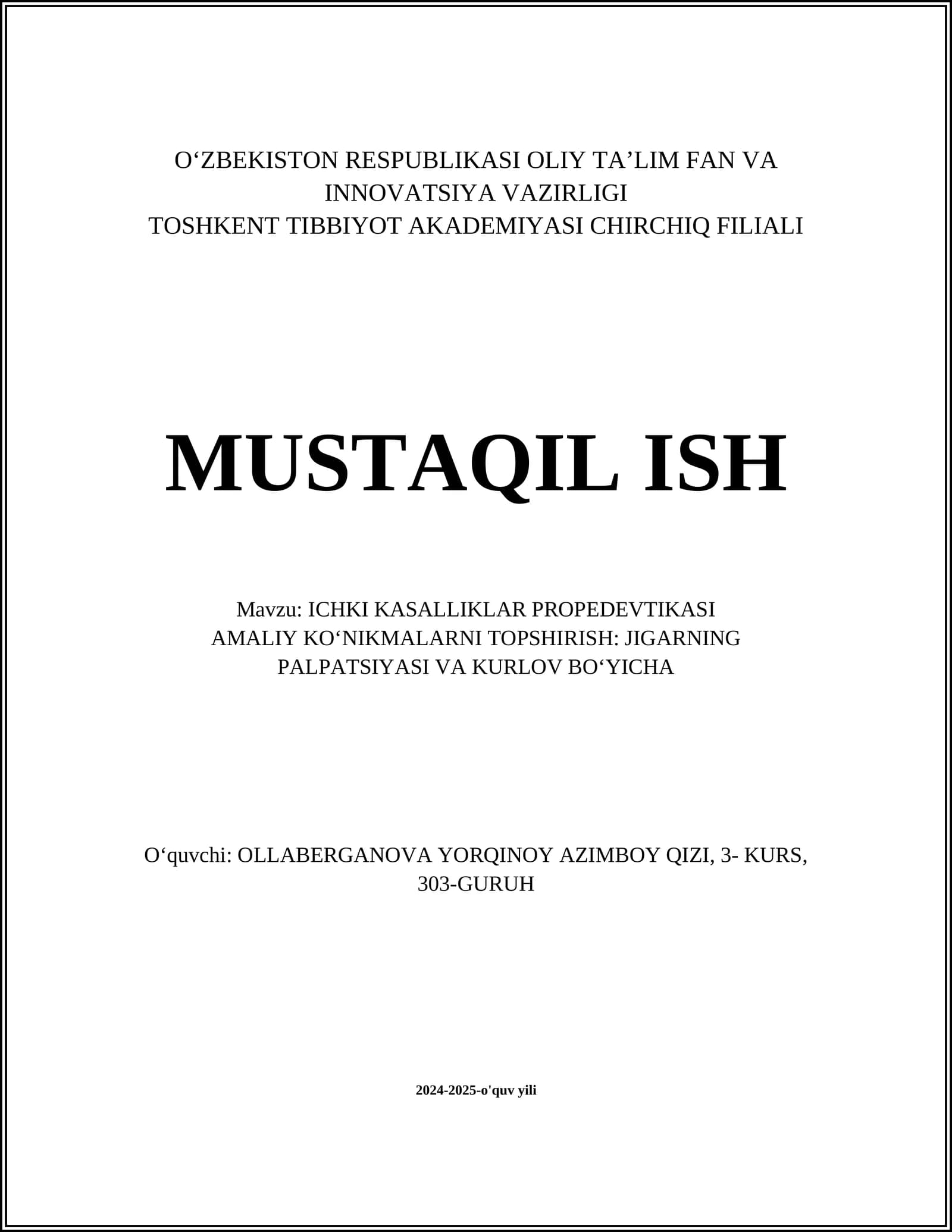 ICHKI KASALLIKLAR PROPEDEVTIKASI