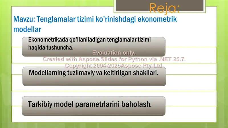 Tenglamalar tizimi ko’rinishdagi ekonometrik modellar