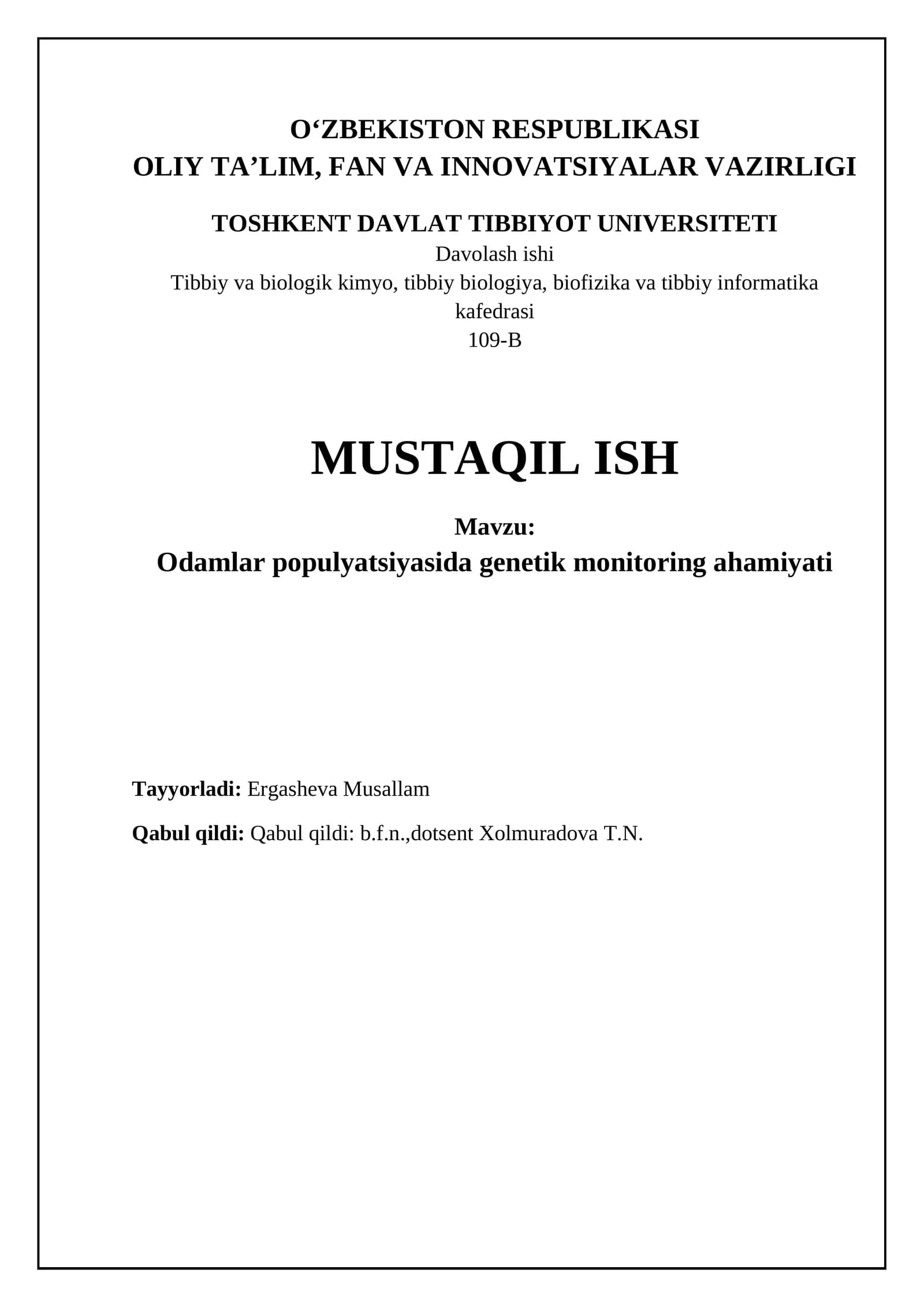 Odamlar populyatsiyasida genetik monitoring ahamiyati