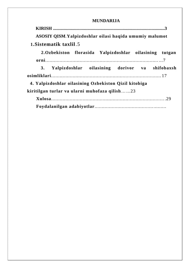 Yalpizdoshlar oilasi haqida umumiy malumot
