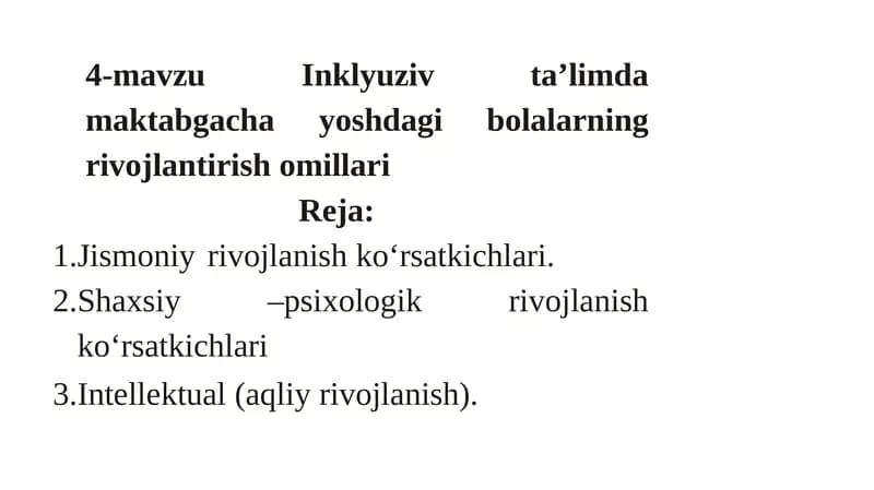 Inklyuziv ta’limda maktabgacha yoshdagi bolalarning rivojlantirish omillari