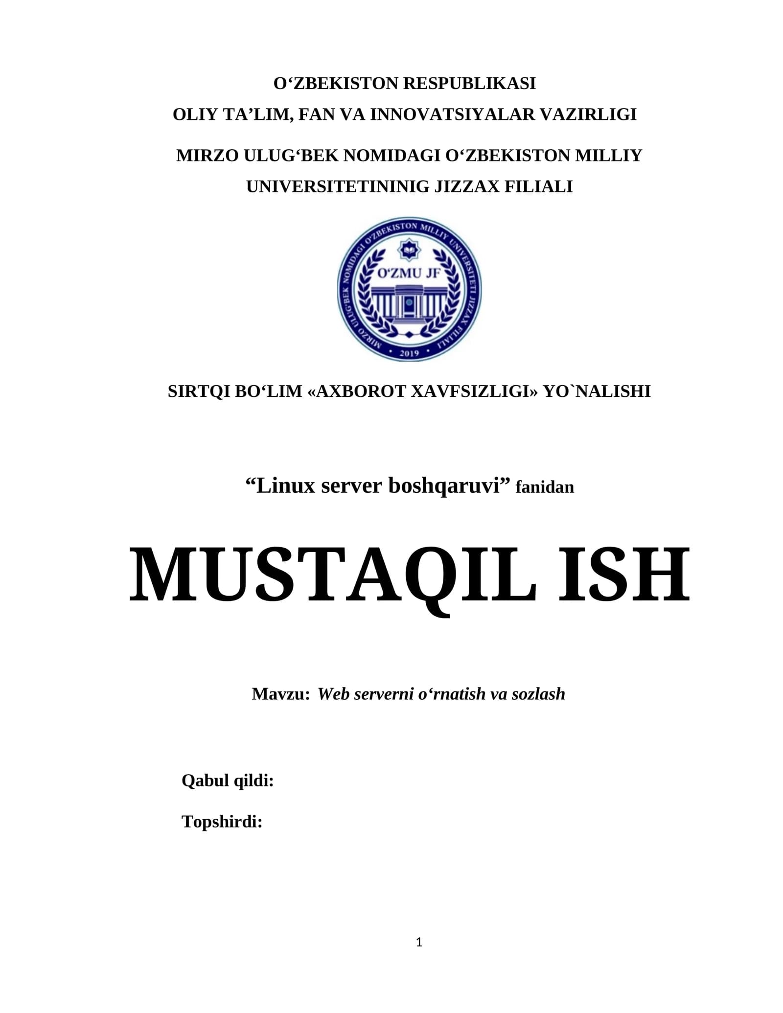 Web serverni o‘rnatish va sozlash
