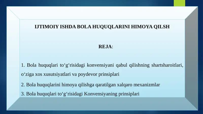 IJTIMOIY ISHDA BOLA HUQUQLARINI HIMOYA QILSH