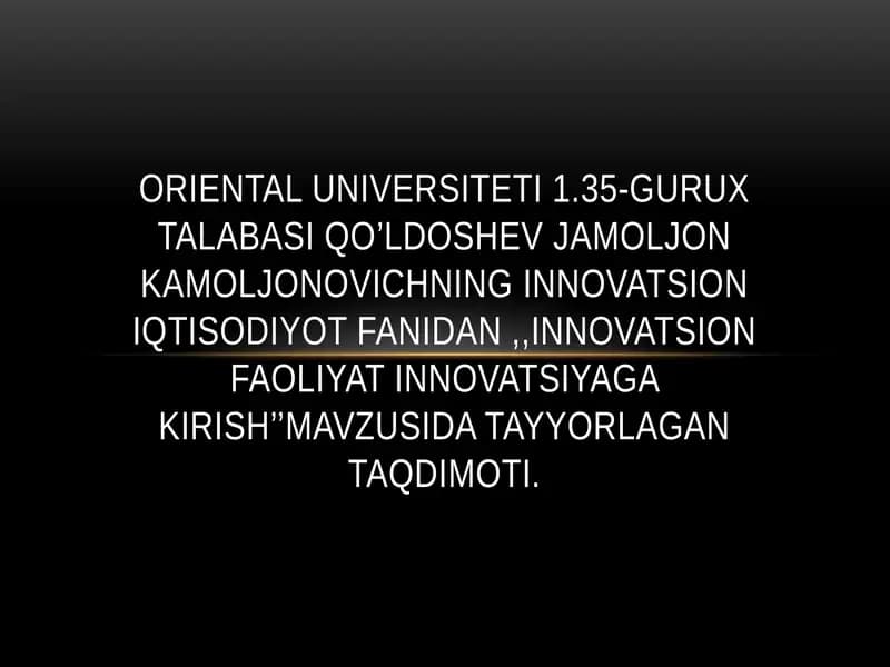 INNOVATSION IQTISODIYOT FANI