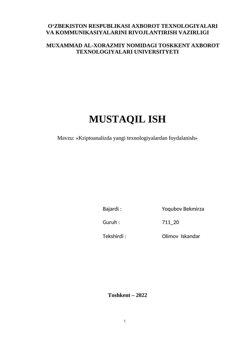 Kriptoanalizda yangi texnologiyalardan foydalanish