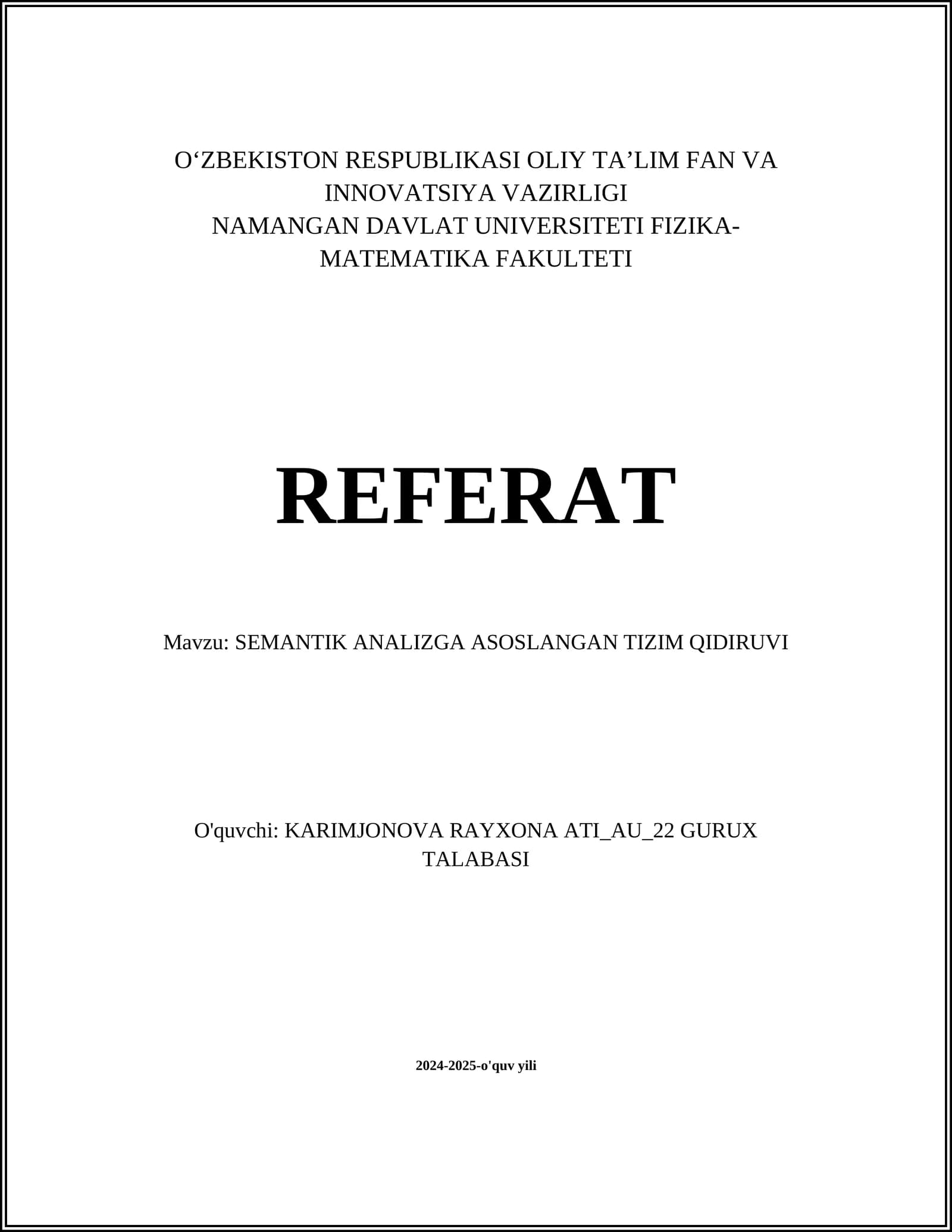 SEMANTIK ANALIZGA ASOSLANGAN TIZIM QIDIRUVI