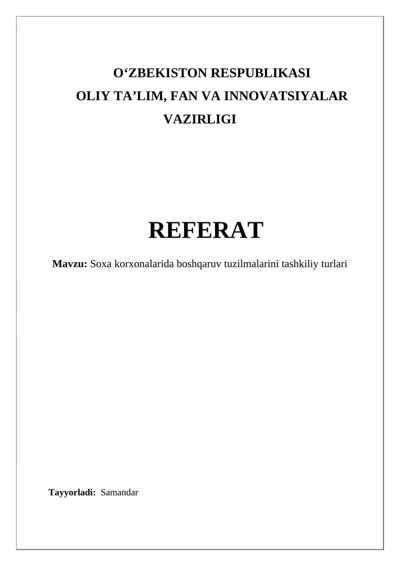 Soxa korxonalarida boshqaruv tuzilmalarini tashkiliy turlari