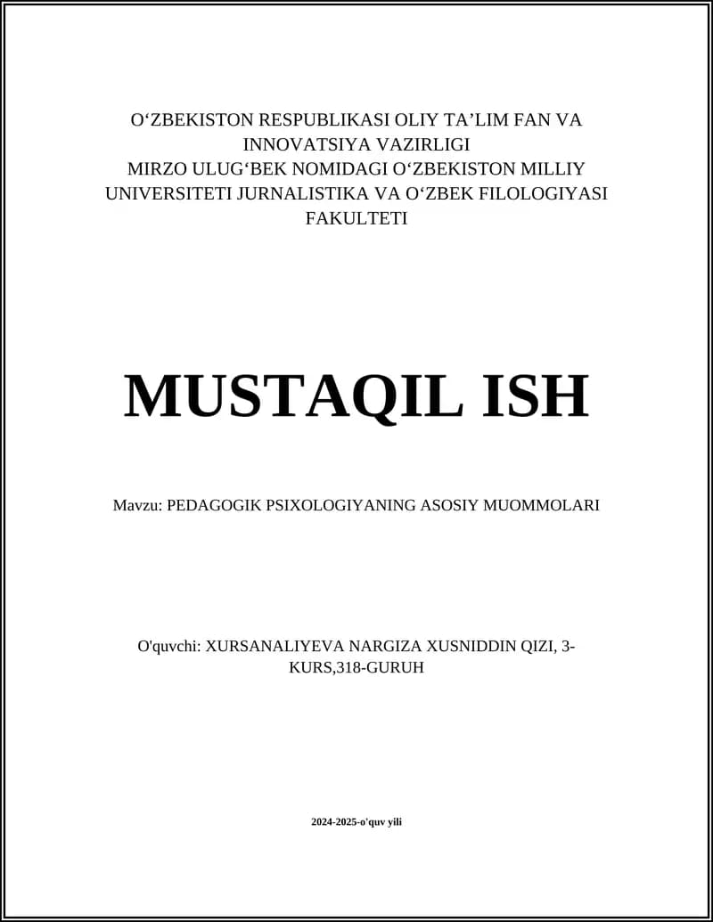 PEDAGOGIK PSIXOLOGIYANING ASOSIY MUOMMOLARI