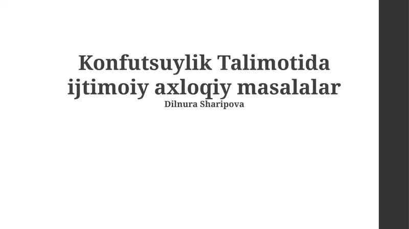 Konfutsuylik Talimotida ijtimoiy axloqiy masalalar
