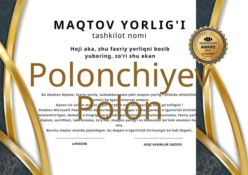 MAQTOV YORLIG'I shablon tayyor andoza