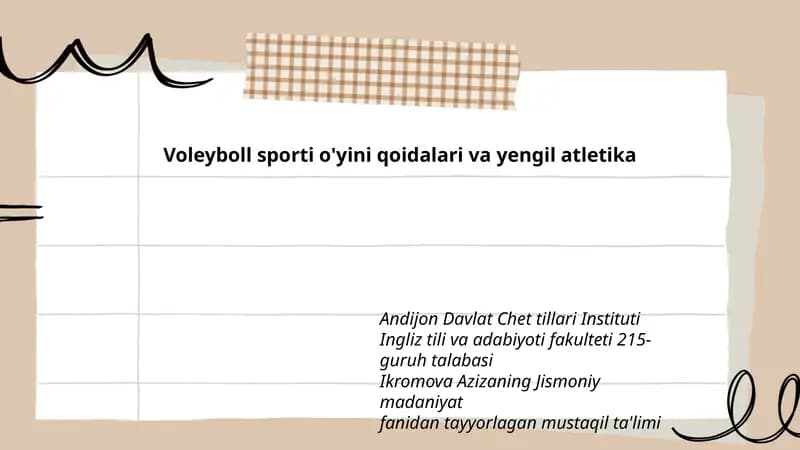 Voleyboll sporti o'yini qoidalari va yengil atletika