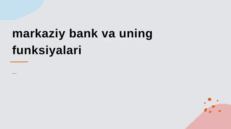 Markaziy bank va uning funksiyalari