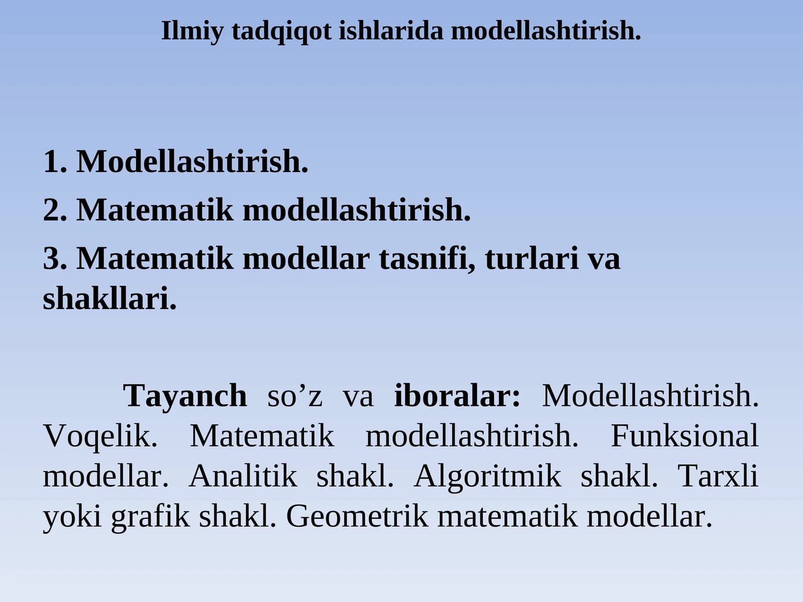 Ilmiy tadqiqot ishlarida modellashtirish
