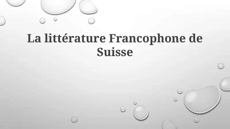LalittératureFrancophone de Suisse