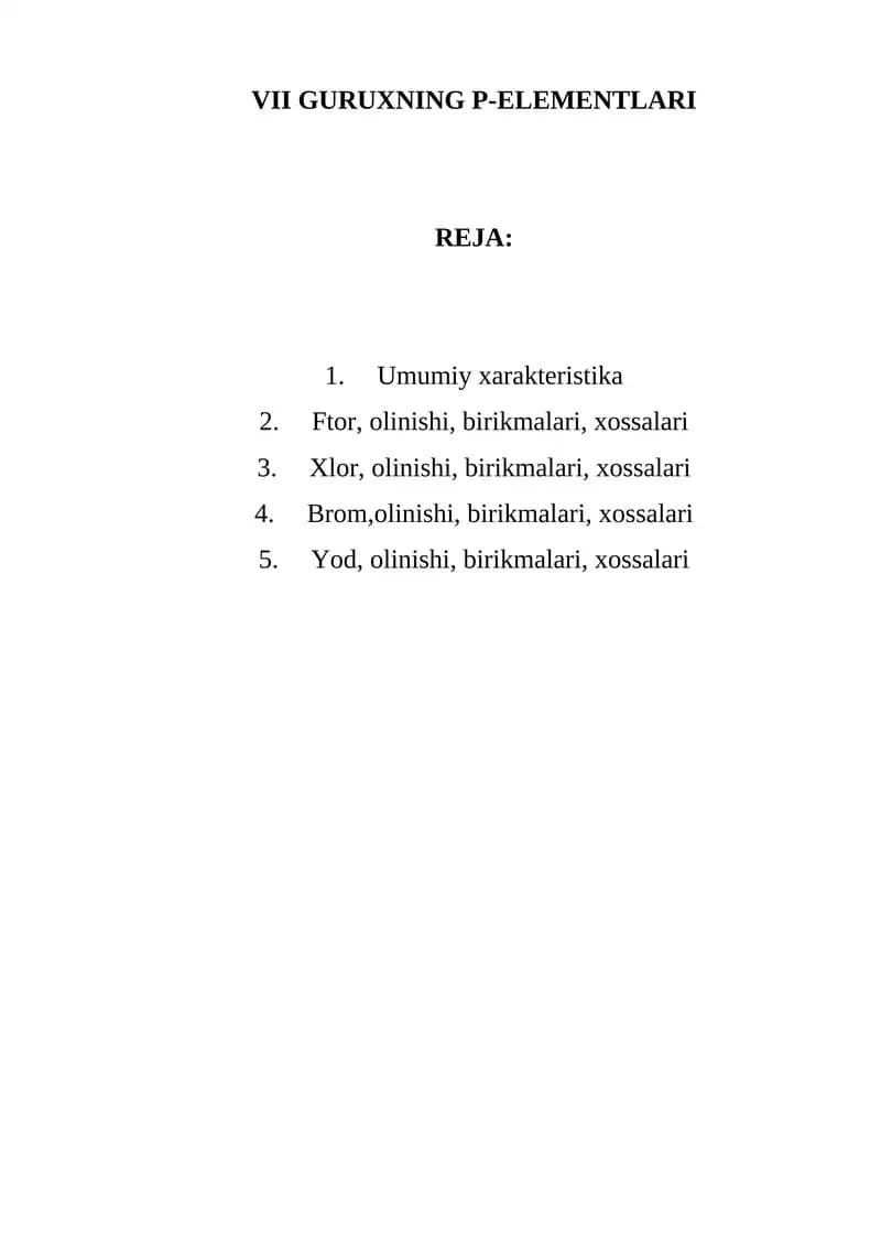 VII Guruxning P-Elementlari
