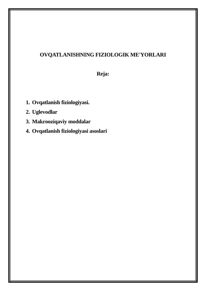 OVQATLANISHNING FIZIOLOGIK ME'YORLARI