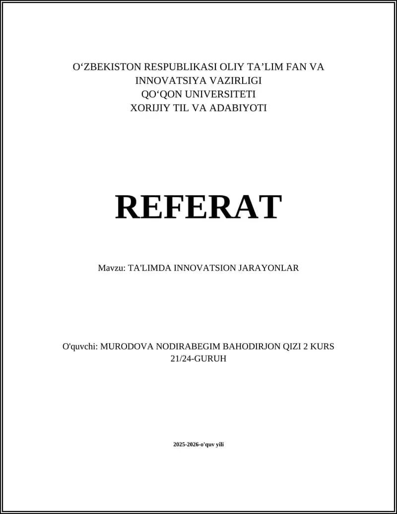 TA'LIMDA INNOVATSION JARAYONLAR