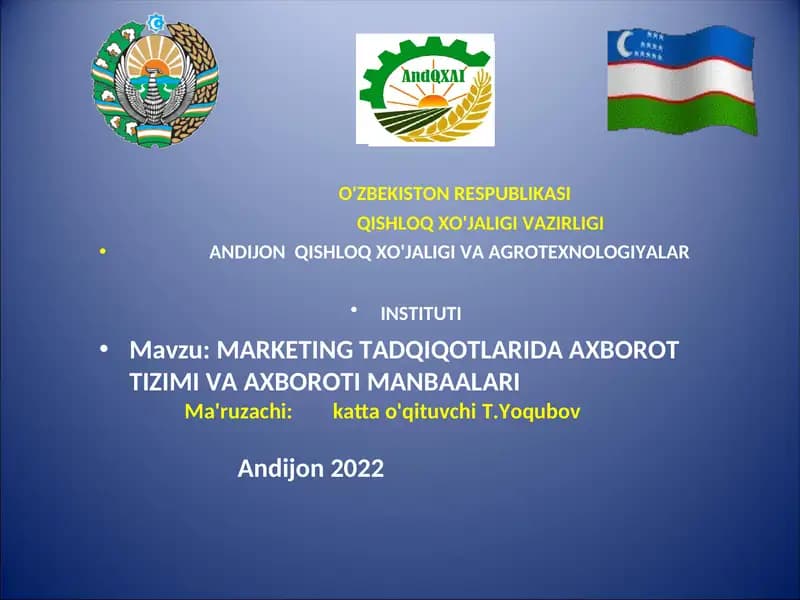 MARKETING TADQIQOTLARIDA AXBOROT TIZIMI VA AXBOROTI MANBAALARI