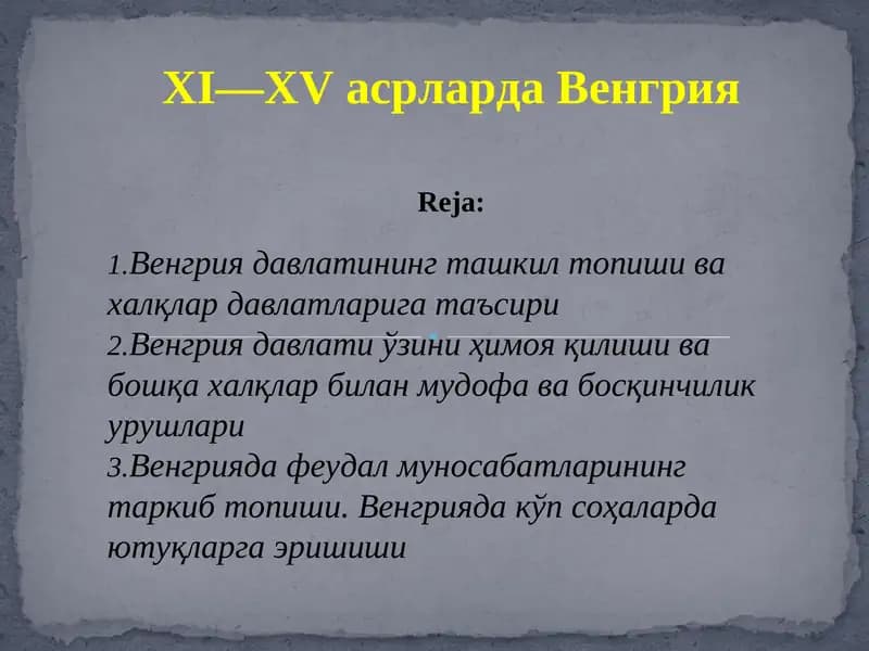 Vengriya Davlating tashkil topishi va xalqar davlatlariga ta'siri