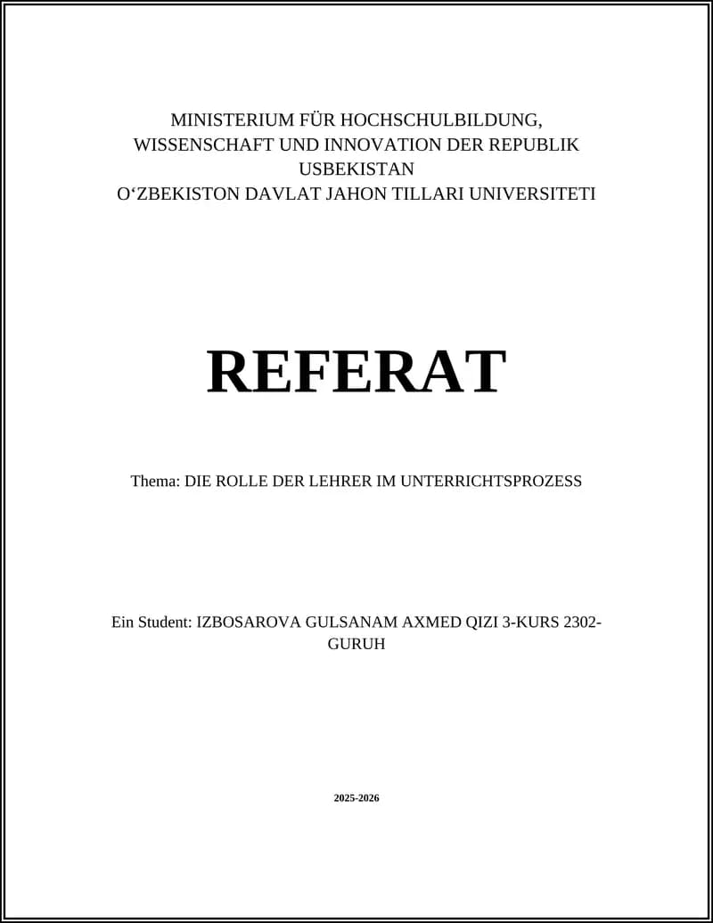 DIE ROLLE DER LEHRER IM UNTERRICHTSPROZESS