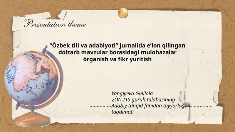 Dolzarb mavzular borasidagi mulohazalar òrganish va fikr yuritish