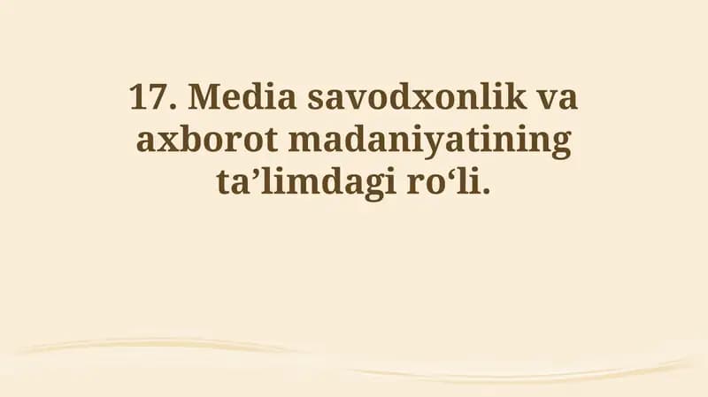 Ommaviy axborot vositalari savodxonligi va axborot madaniyati