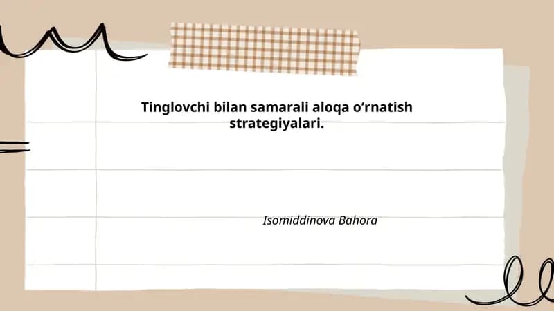 Tinglovchi bilan samarali aloqa oʻrnatish strategiyalari