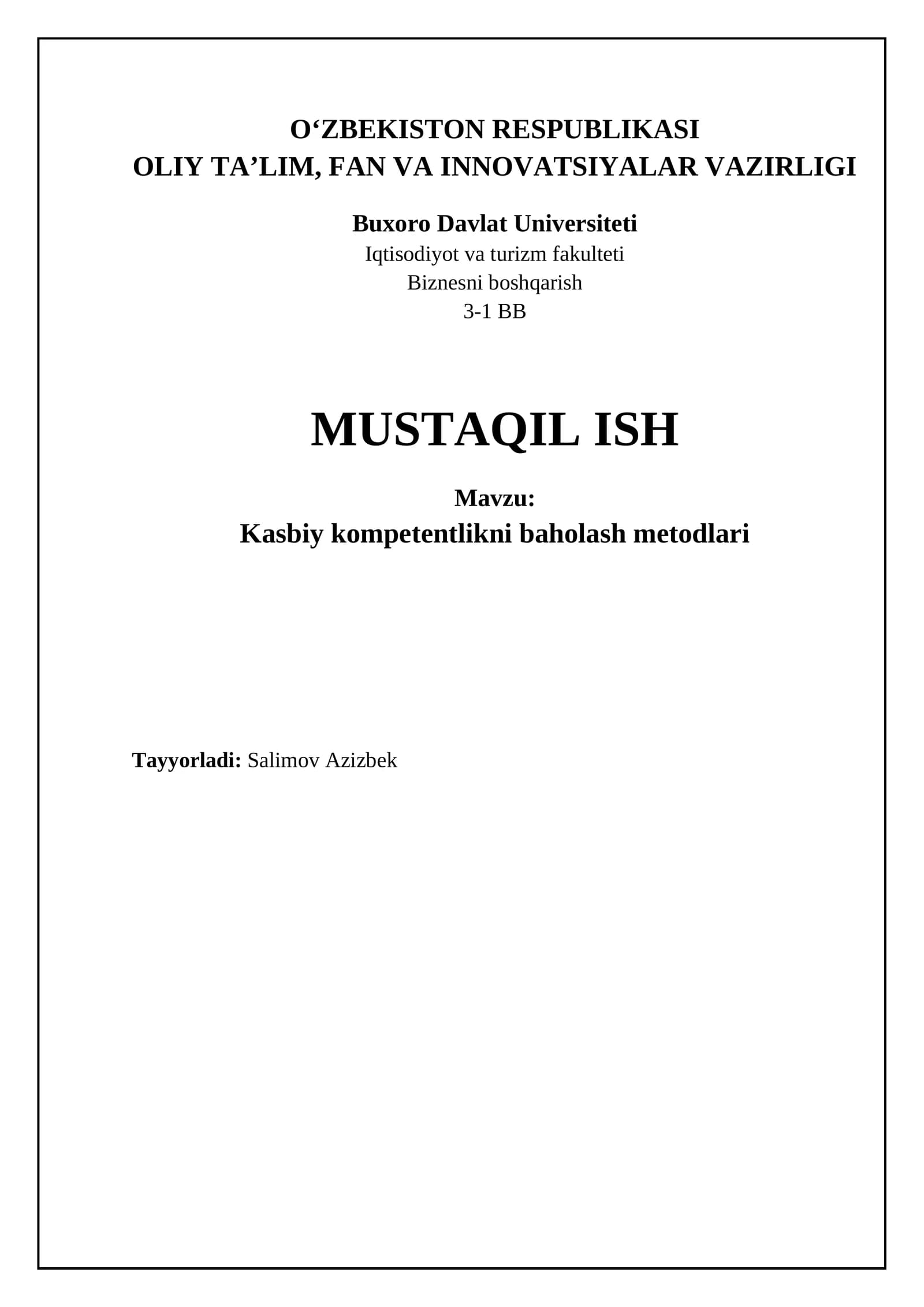 Kasbiy kompetentlikni baholash metodlari