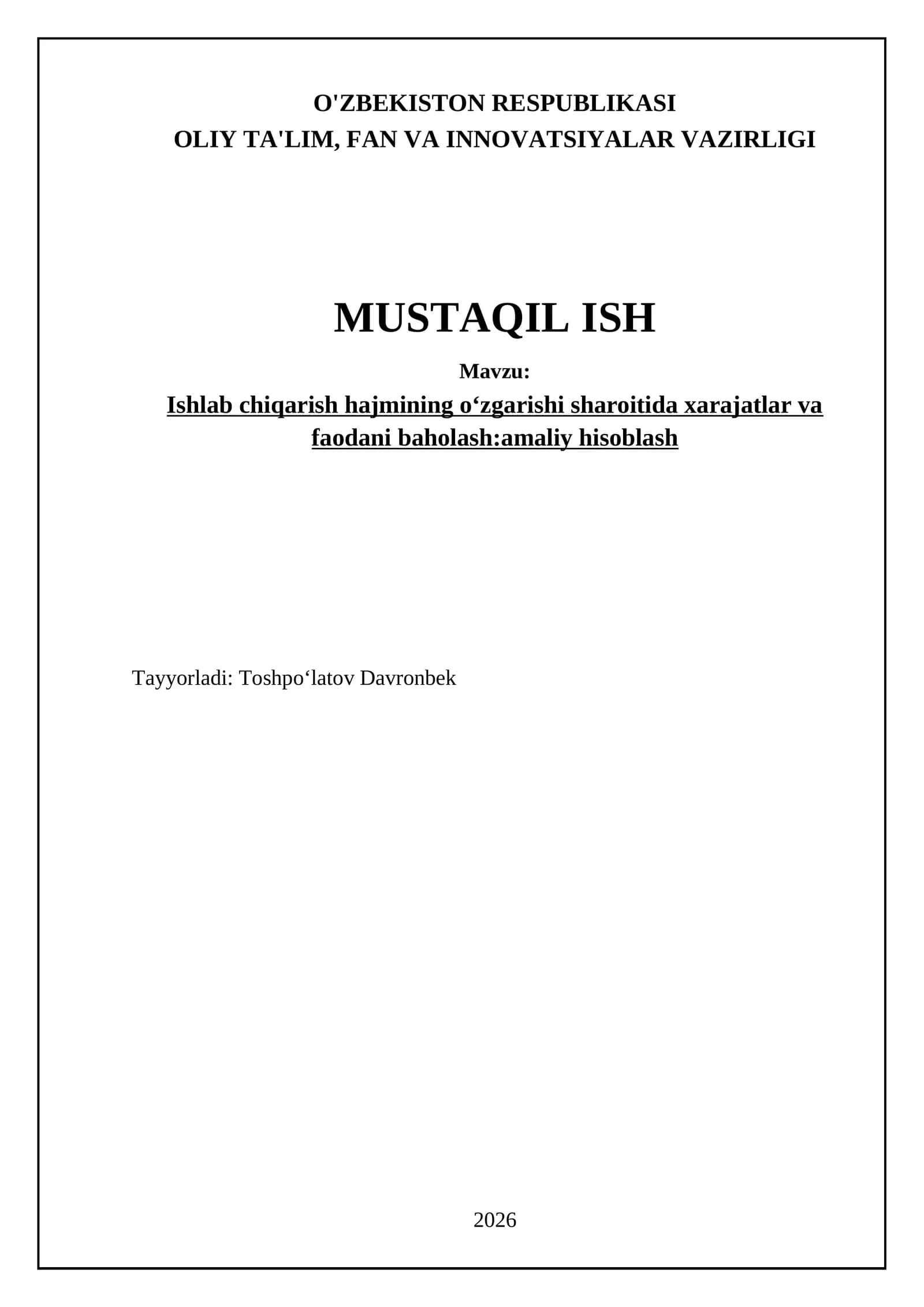 Ishlab chiqarish hajmining oʻzgarishini hisobga olgan holda xarajatlarni turlarga ajratish va tahlil qilish usullari
