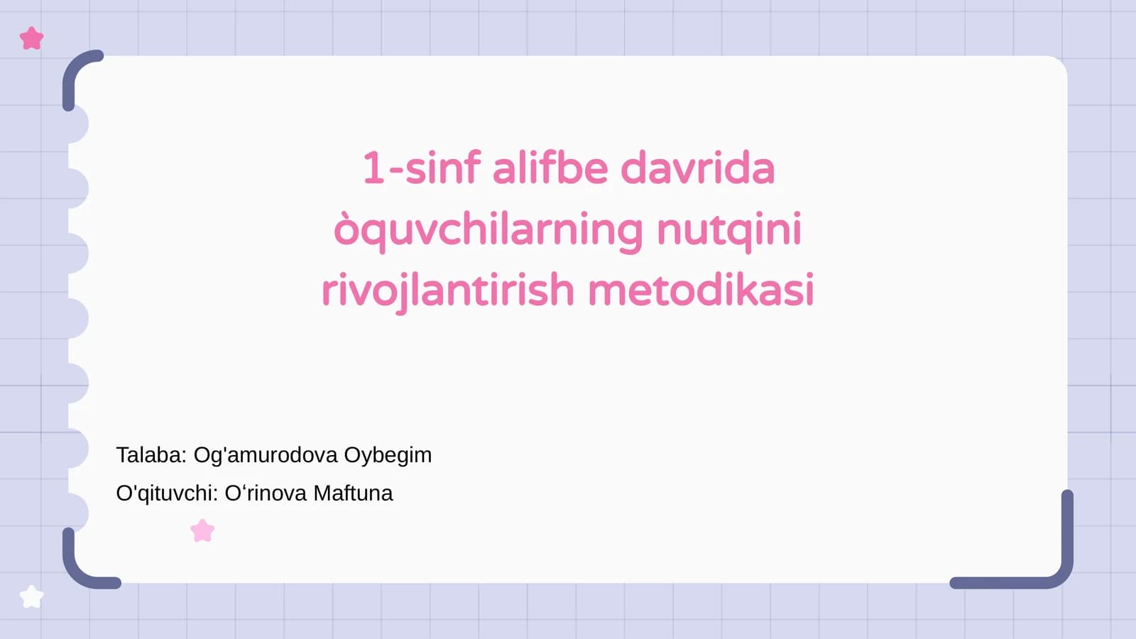 1-sinf alifbe davrida òquvchilarning nutqini rivojlantirish metodikasi
