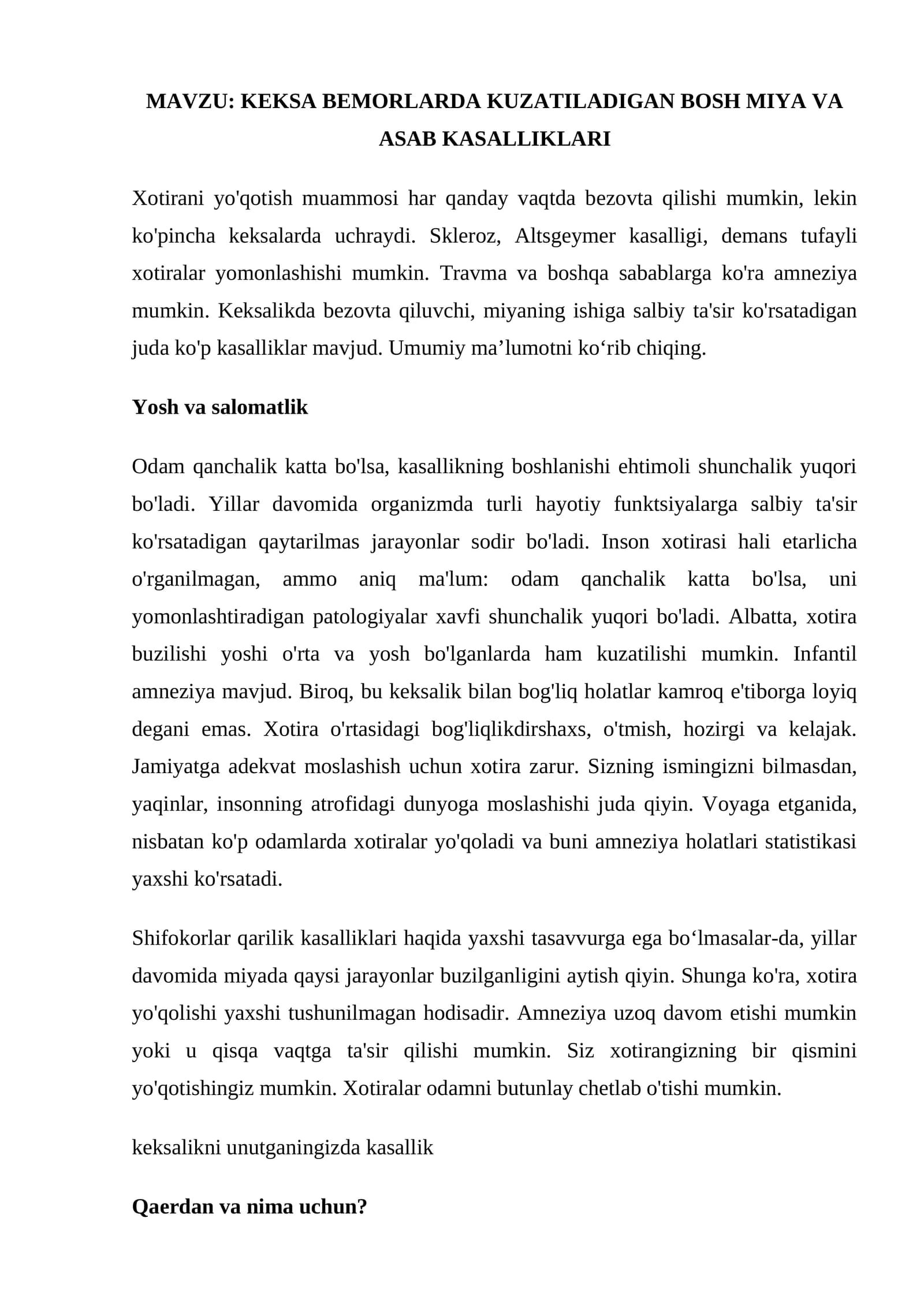 Behorlarda kuzatiladigan bosh miya va asab kasalliklari