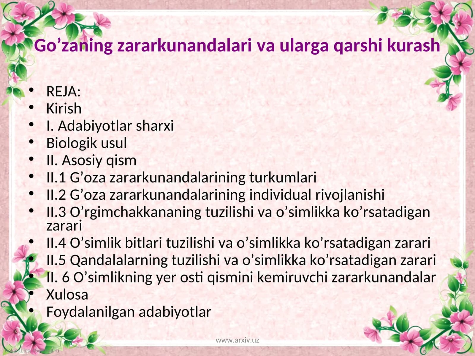 Go’zaning zararkunandalariva ularga qarshi kurash