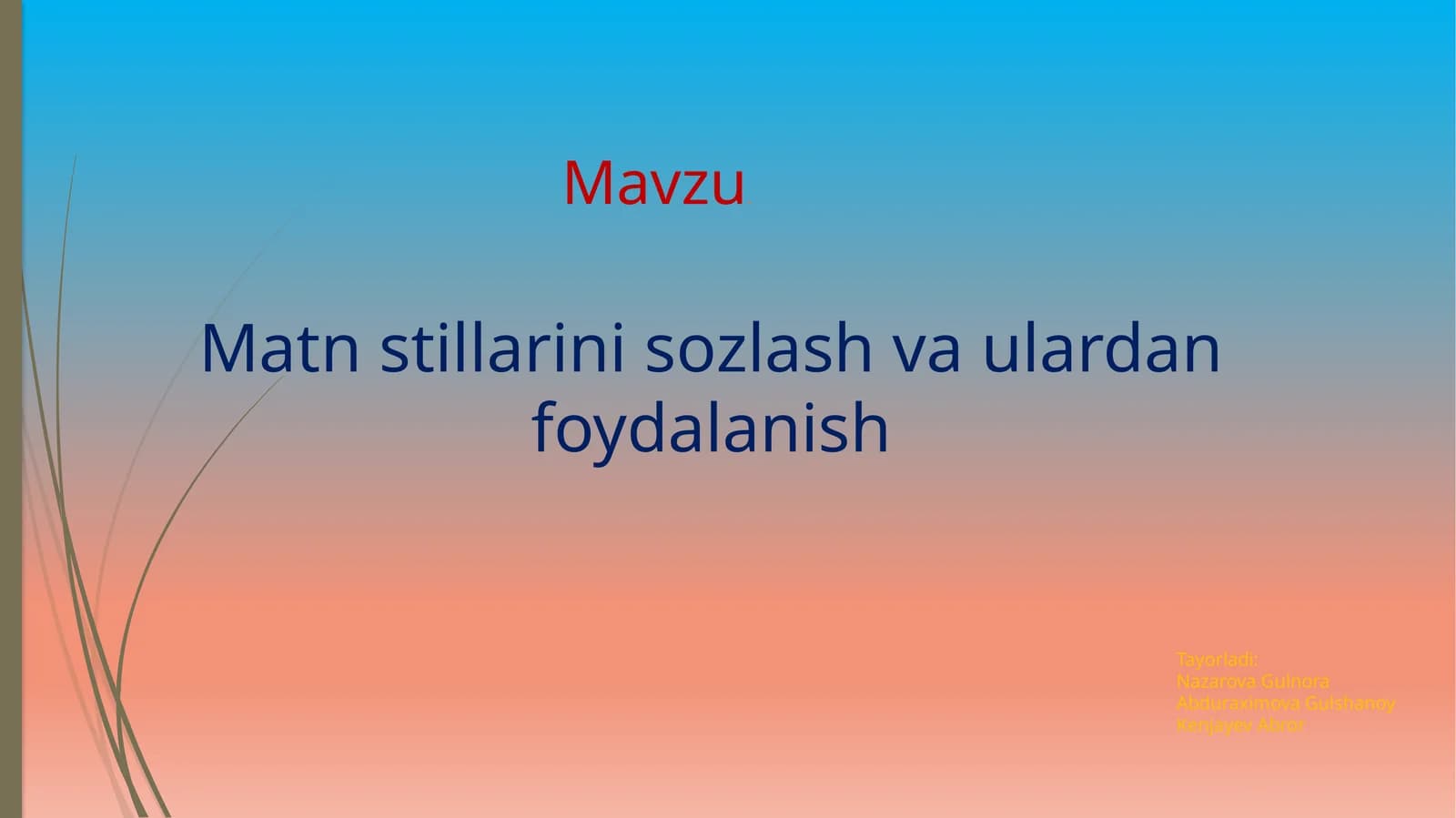 Matn stillarini sozlash va ulardan foydalanish