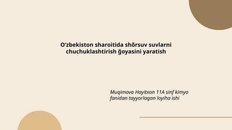 Oʻzbekiston sharoitida shõrsuv suvlarni chuchuklashtirish ğoyasini yaratish