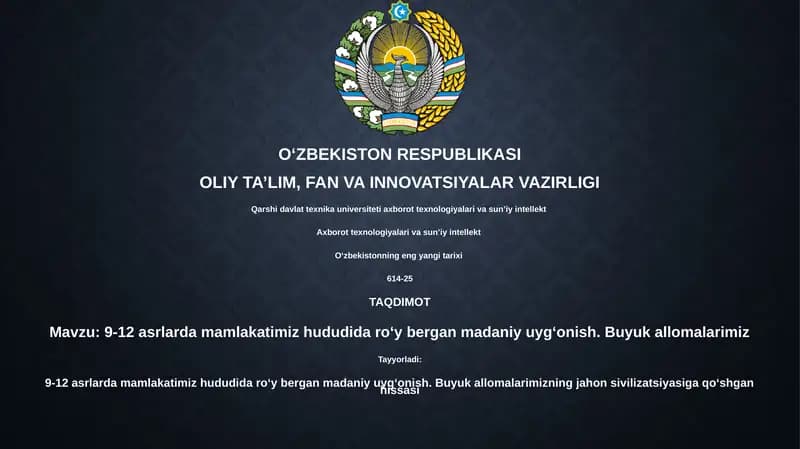 9-12 asrlarda mamlakatimiz hududida roʻy bergan madaniy uygʻonish