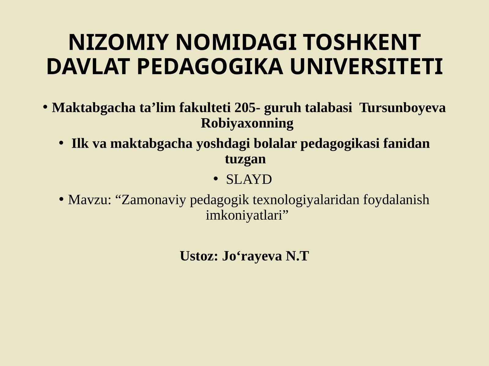 ZAMONAVIY PEDAGOGIK TEXNOLOGIYALARIDAN FOYDALANISH IMKONIYATLARI