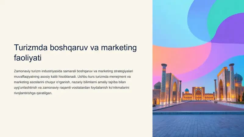 Turizmda boshqaruv va marketing faoliyati