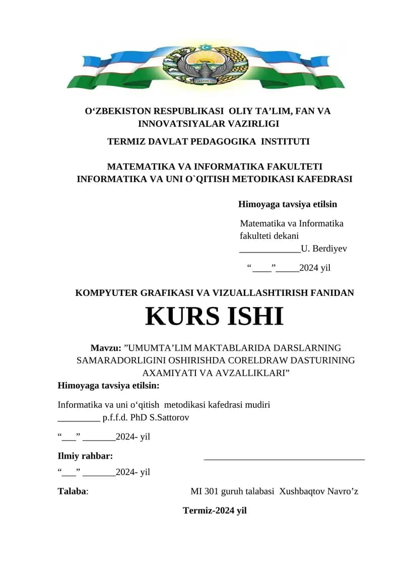 UMUMTA’LIM MAKTABLARIDA DARSLARNING SAMARADORLIGINI OSHIRISHDA CORELDRAW DASTURINING AXAMIYATI VA AVZALLIKLARI